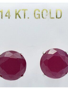 Genuine 10.24 Cts Ruby Stud Earrings 14k White Gold